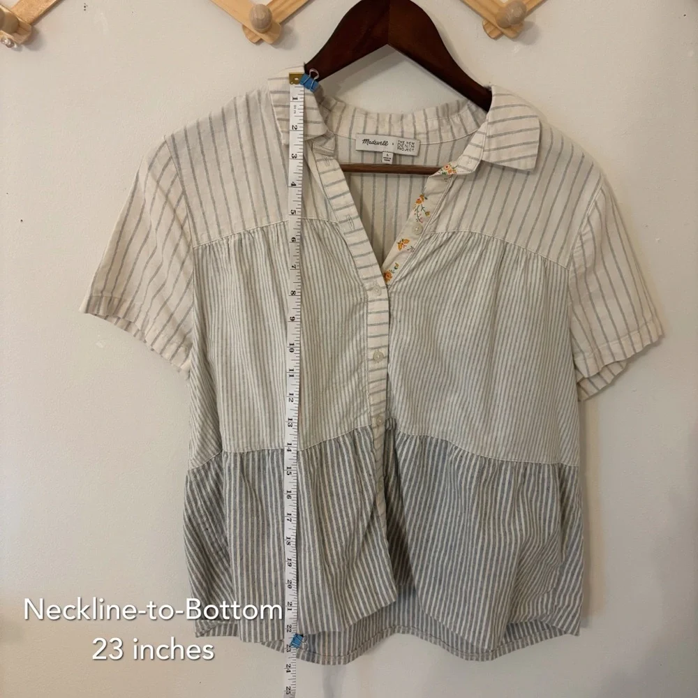 Madewell - Striped Button-Up Short Sleeve Babydoll Style Blouse - Picture 5 of 8